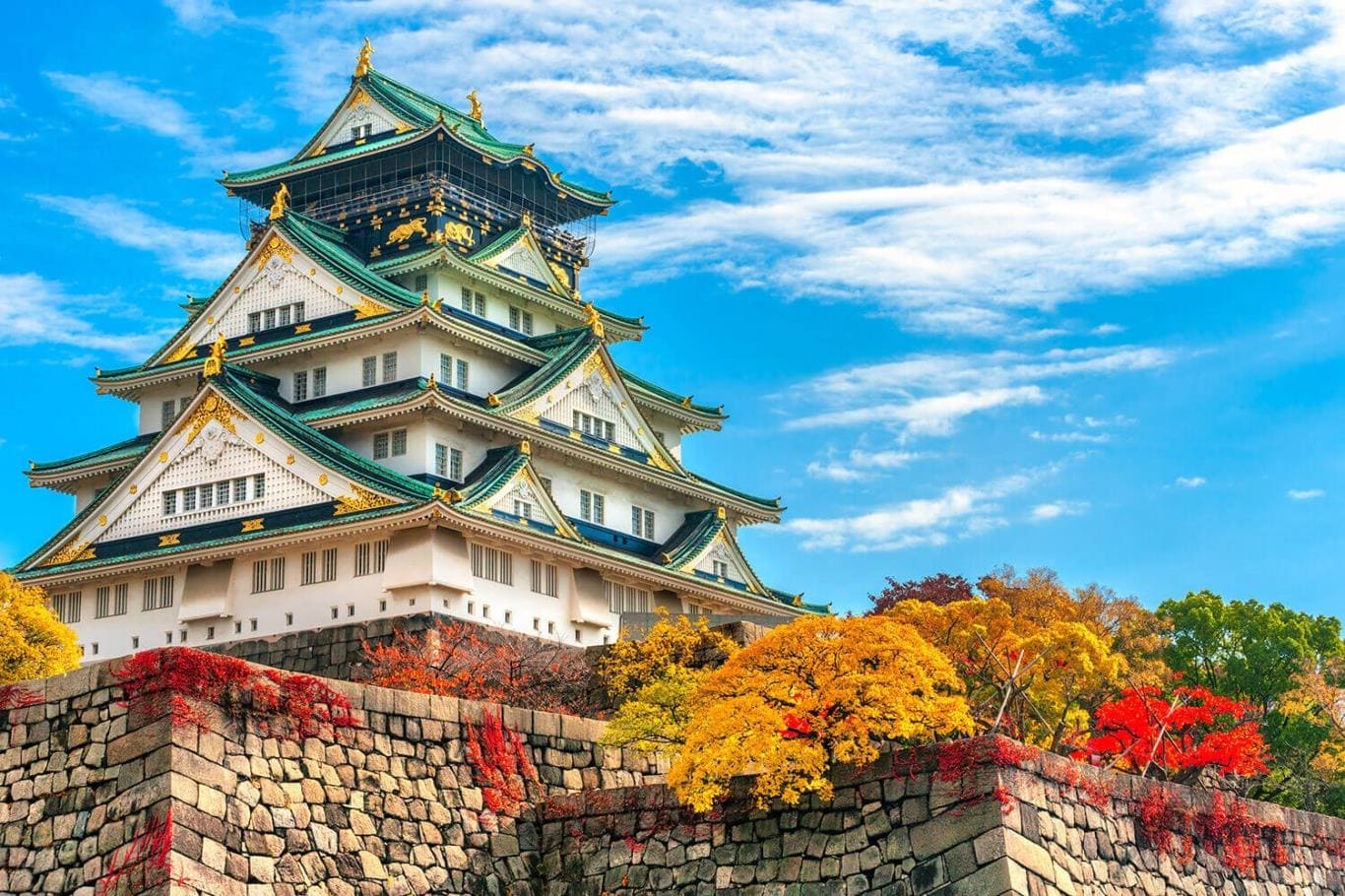 lâu đài osaka Lâu đài Osaka mùa thu - bức tranh thiên nhiên rực rỡ và đầy mê hoặc