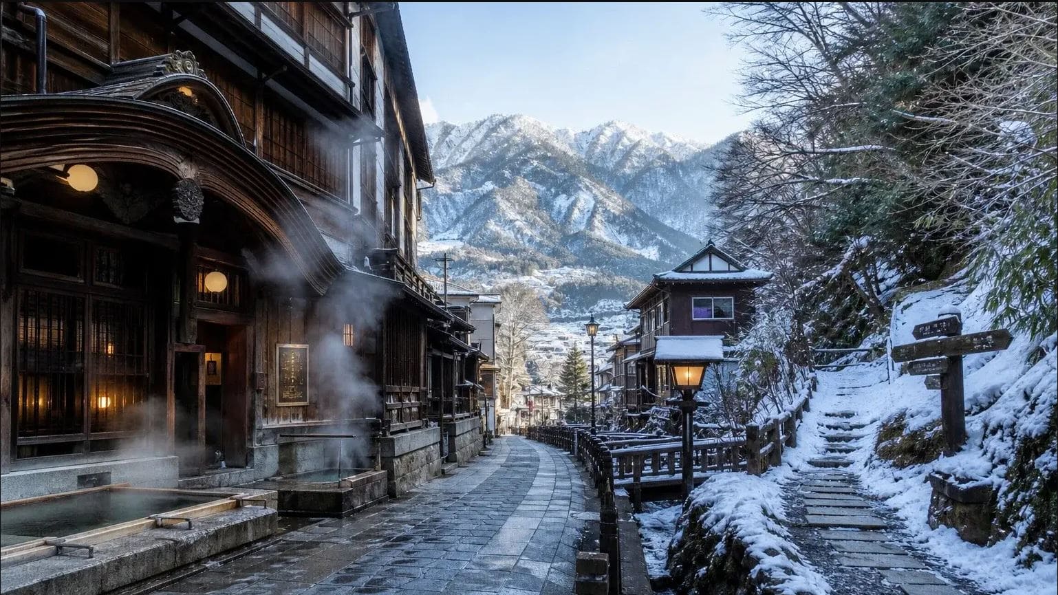 ngắm tuyết ở nhật bản Nagano nổi tiếng với núi tuyết và những chú khỉ ngâm mình trong suối nước nóng